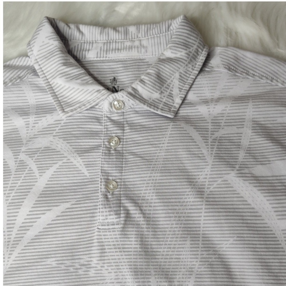 Nat Nast Polo Shirt Mens Large White Gray Tropical Palm Leaf Luxury Originals